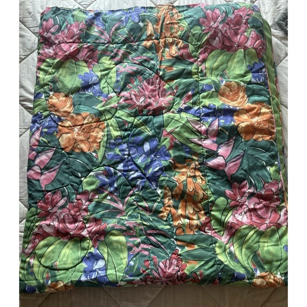 Vintage Tropical Print Floral Print Reversible Abstract Striped FULL Comforter
